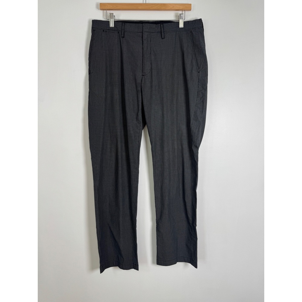 Preppy J.Crew Mens 33x32 Trousers Gray Micro-Grid Straight Leg Chino Pants